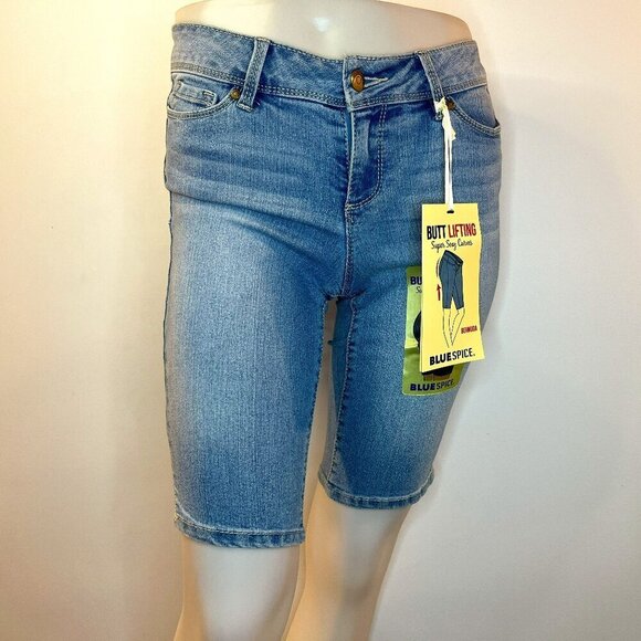 BLUE SPICE Women's Butt Lifter Bermuda Denim Shorts - Juniors Size 1 - NWT - Picture 1 of 4